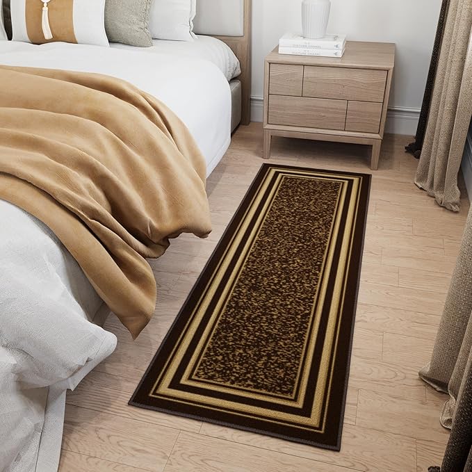 Ottomanson Hallway Runner Rug 20" x 59" Non Slip Border Area Rugs Easy to Clean Laundry Rug Runner Durable & Pet Friendly Floor Carpet Runners for Hallways Entryway Living Room Kitchen, Brown