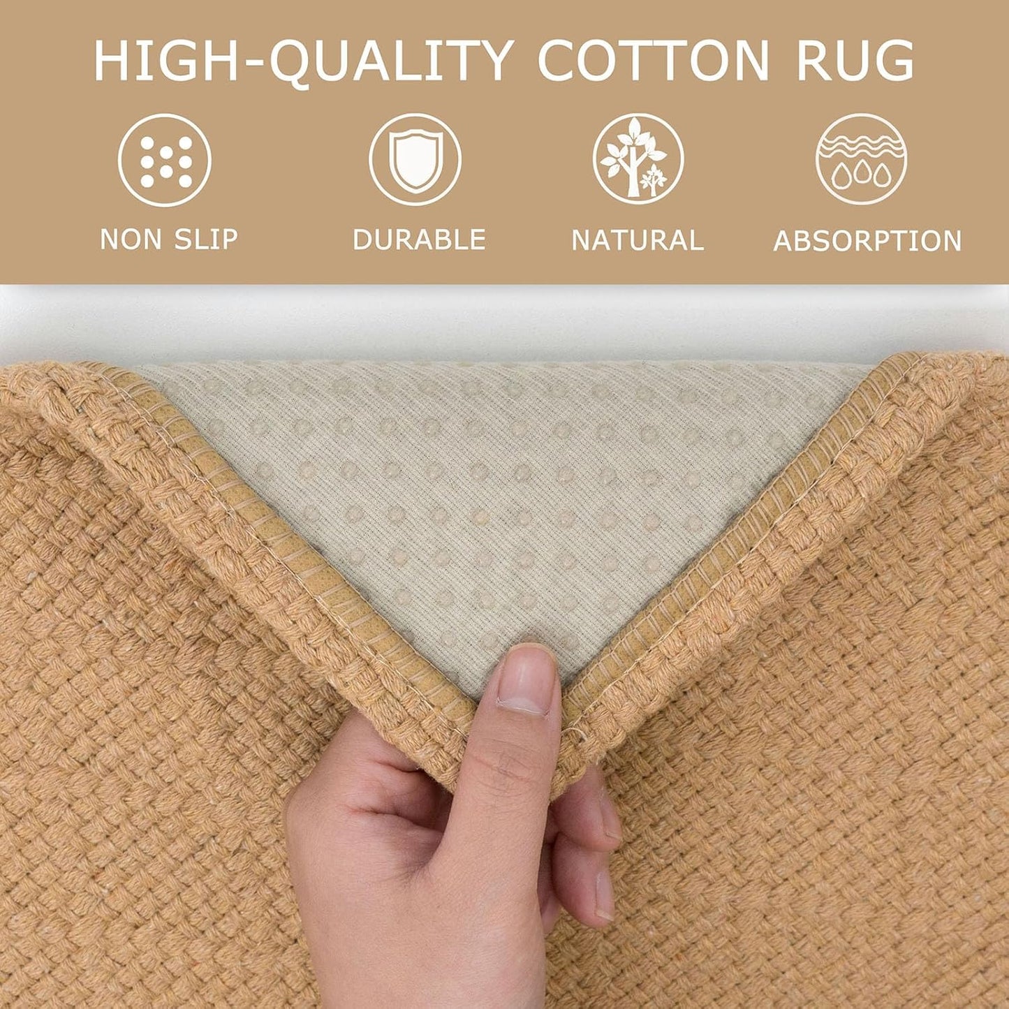 KOZYFLY Washable Runner Rug 2x6 Ft Runners for Hallways Kitchen Braided Cotton Entryway Runner Indoor Runners with Rubber Backing, Floor Carpet for Hallway Kitchen Entryway Bedroom, Warm Tan