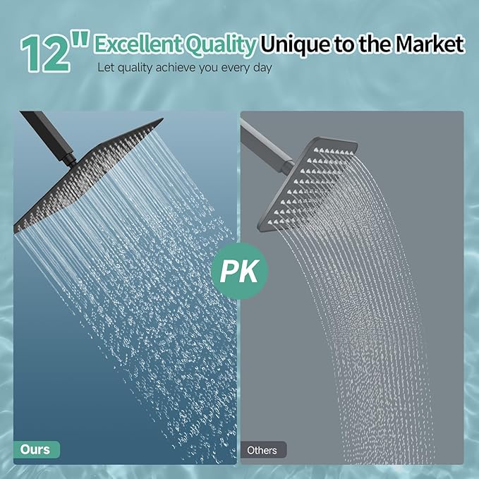 SR SUN RISE 12 Inch Rain Shower Head 304 Stailess Steel Matte Black High Pressure Rainfall Showerhead Water Saving