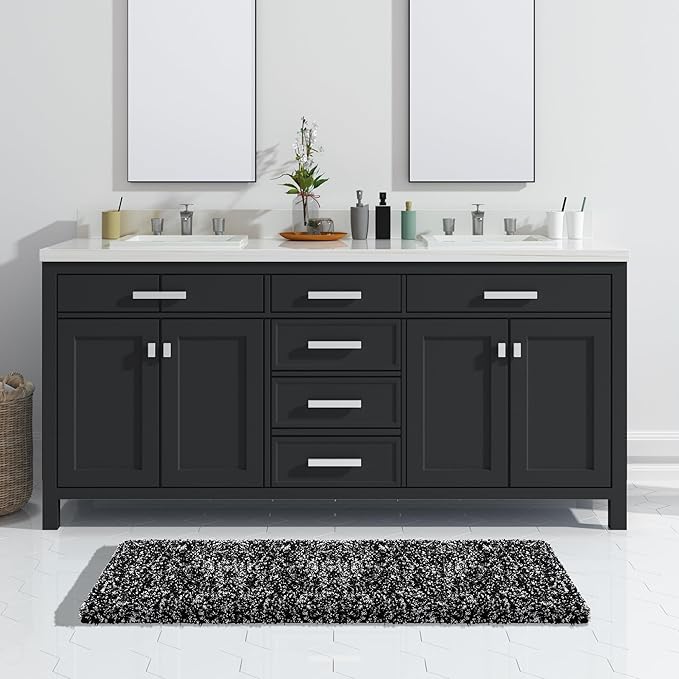 Yimobra Luxury Bathroom Rugs, Fluffy Bath Mats, Non Slip, Water Absorbent Microfiber, Machine Washable, Plush Runner Shower Rugs, Thick Matts for Bathroom Floor&Tub, 47"x 24", Black and White