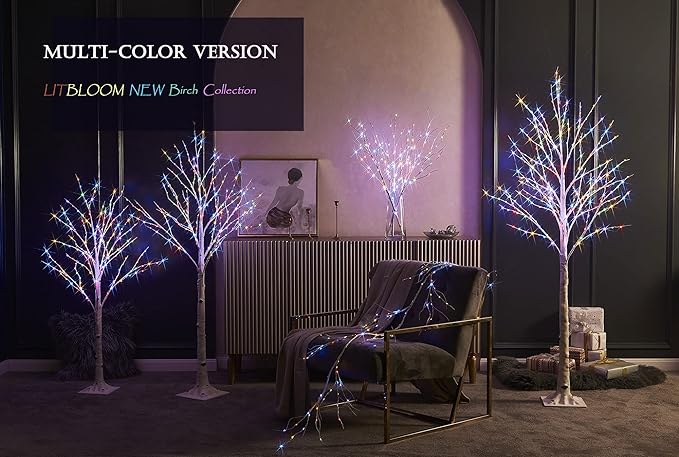LITBLOOM Lighted Birch Garland Battery Operated with 8 Functions 48 Multi-Color and Warm White Lights, Pre-lit Twig Vine Lights 6FT for Home Bedroom Wall Mantle Decoration