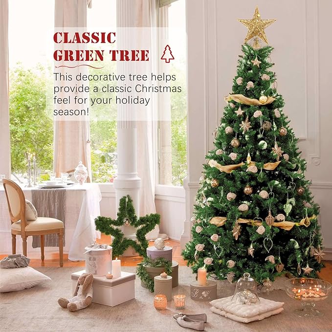 6FT Premium Christmas Tree, Large Spruce Artificial Holiday Xmas Tree with 1,000 PVC Branch Tips for Home, Office, Party Decoration, Metal Hinges & Foldable Base, Easy Assembly,Green