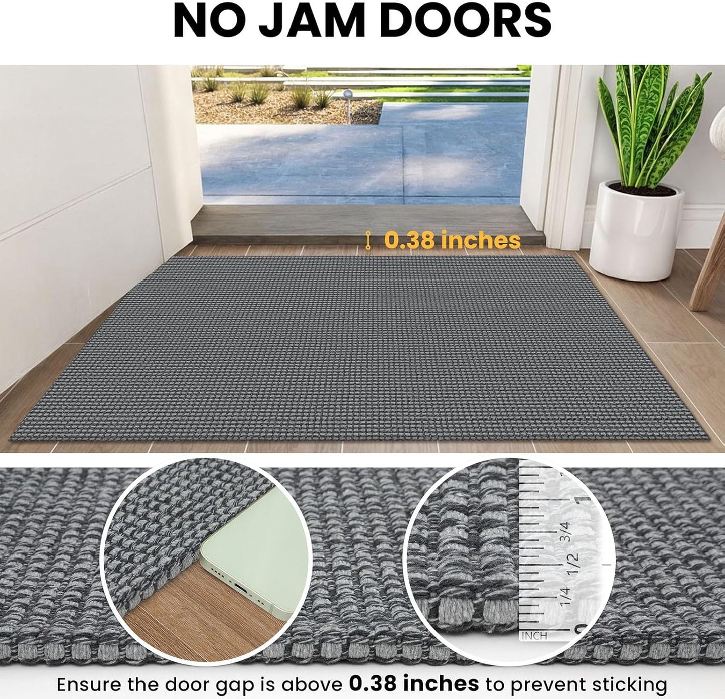 IOHOUZE Washable Runner Rug 2x8 Non Slip Rubber Backed Hallway Runner Entryway Runner Indoor, Kitchen Rugs Woven Cotton Floor Carpet for Kitchen Hall Entrance Bedroom, Dark Grey