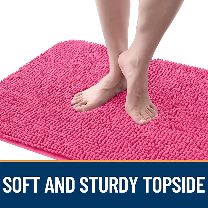 OLANLY Dog Door Mat for Muddy Paws 40x32, Absorbs Moisture and Dirt, Absorbent Non-Slip Washable Doormat, Quick Dry Chenille Mud Mat for Dogs, Entry Indoor Entryway Carpet for Inside Floor, Hot Pink