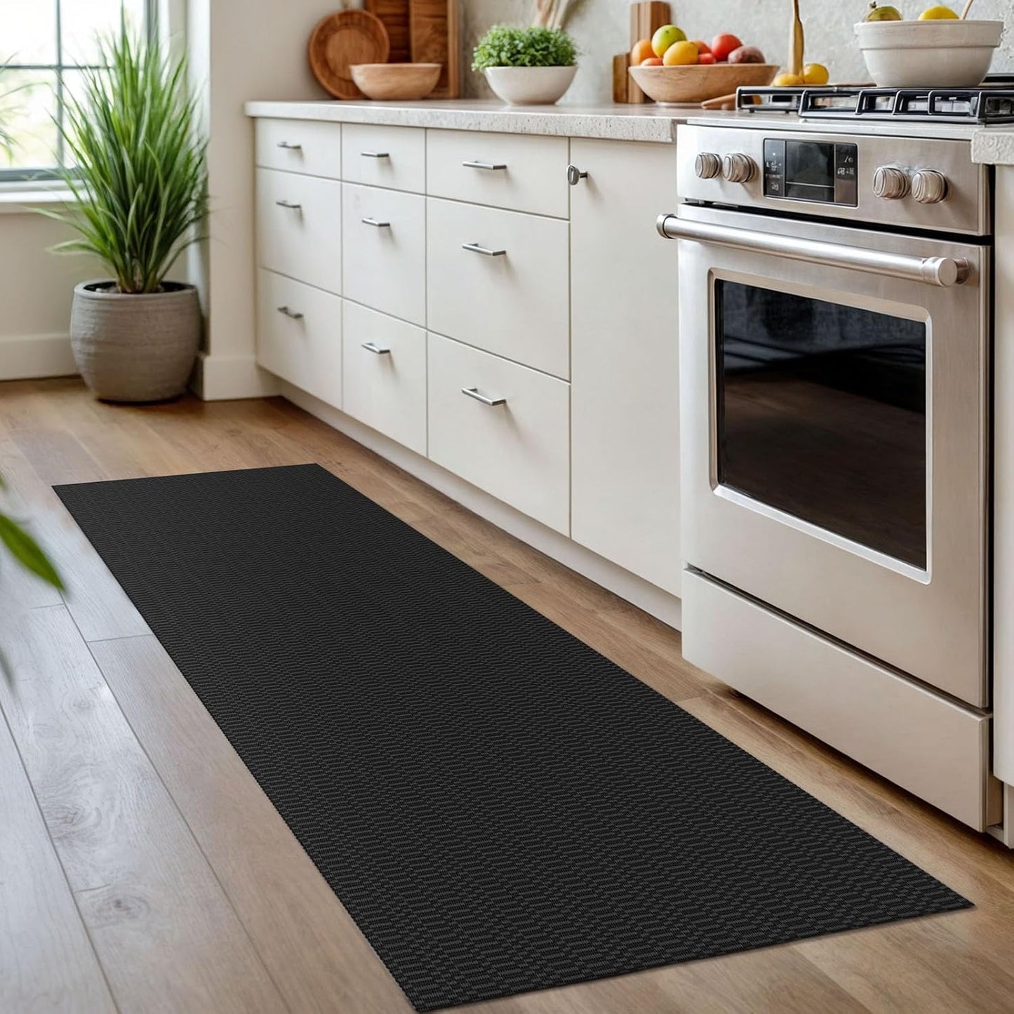 KOZYFLY Washable Runner Rug 2x7 ft Hallway Runner Kitchen Runner Rugs with Rubber Backing Bobo Entryway Runner Indoor, Carpet Runners for Hall Entrance Bedroom, Black/Grey