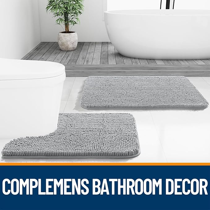 OLANLY Bathroom Rugs 44x32, Extra Soft Absorbent Chenille Bath Rugs, Rubber Backing Quick Dry, Machine Washable Bath Mats for Bathroom Floor, Tub and Shower, Home Decor Accessories, Light Grey