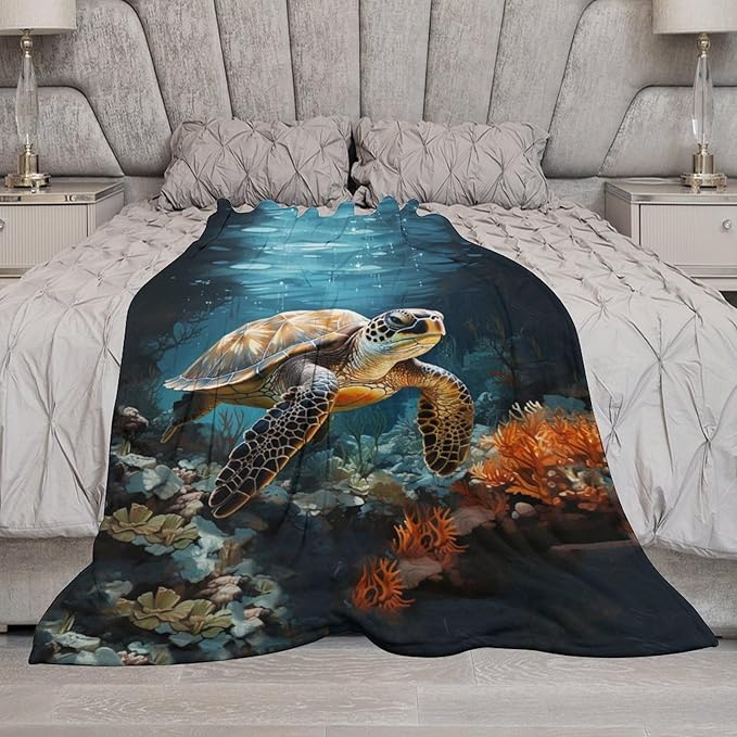 Sea Turtles Throw Blanket for Teens Boys Girls and Adults Soft Warm Cozy Funny Midweight Food Flannel Blankets for Couch Sofa Bed Camping Travel Home Decor 40" X 50"