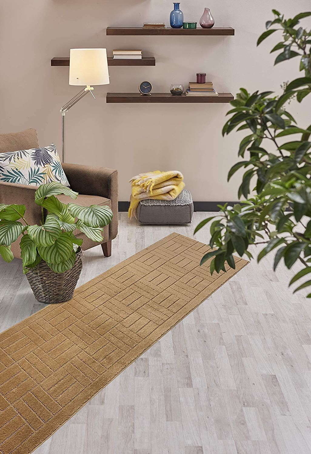 Custom Length Hallway Runner Rug,Slip Resistant,Bricks Beige, 26 Inch X 21 feet, Sold and Priced Per Foot