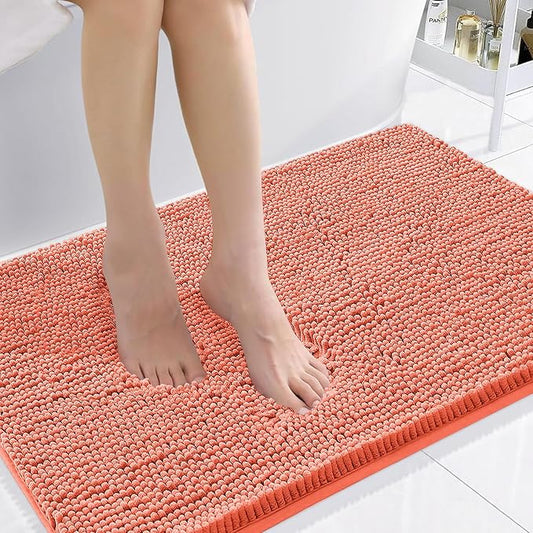 Smiry Luxury Chenille Bathroom Rugs 36x24, Extra Soft and Absorbent Shaggy Bath Mat, Machine Washable, Non-Slip Plush Carpet Runner for Tub, Shower, and Floor, Home Decor Accessories, Coral