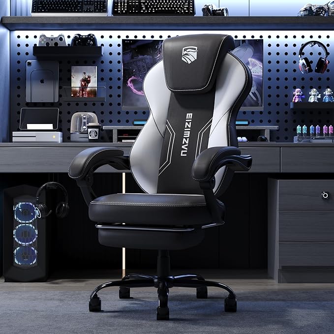 Ergonomic Office Chair with Adjustable Headrest and Footrest, High Back Computer Desk Chair with Linkage Armrests, Reclining Swivel Chair for Home Office, Executive Office Chair (White)