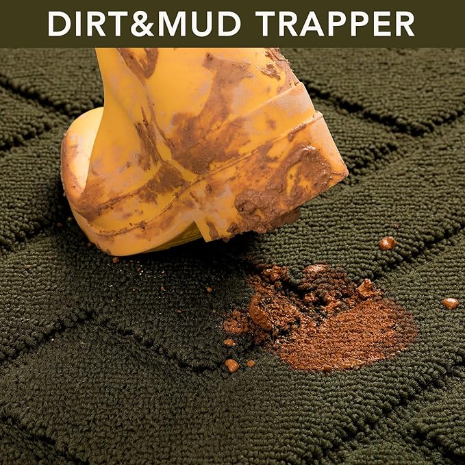 hicorfe Front Door Mat Outside Entrance,36"x59" Absorbent Muddy Dirt Resist Welcome Door Mats Outdoor Indoor,Stain and Fade Resistant,Non Slip Backing Entry Mat Doormat for Entryway(Oliver Green)