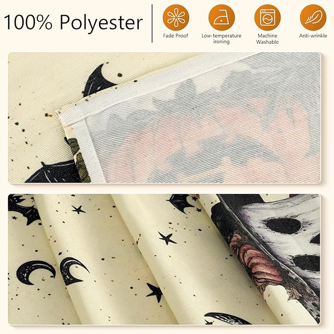 Halloween Table Runner with Ghosts, Bats, Pumpkins & Sunflowers, Table Decoration for Dining Party and Home Decor,36x13 inches