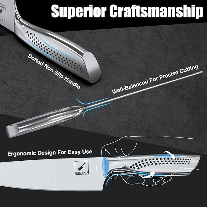 imarku Knife Set, Japanese HC Stainless Steel 15 PCS Kitchen Knife Set With Block With Built-in Sharpener, Razor-Sharp Blade Knife Block Set With Dotted Ergomomic Handle, Best Birthday Gifts, White