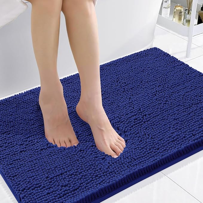 Smiry Luxury Chenille Bathroom Rugs 36x24, Extra Soft and Absorbent Shaggy Bath Mat, Machine Washable, Non-Slip Plush Carpet Runner for Tub, Shower, and Floor, Home Decor Accessories, Royal Blue
