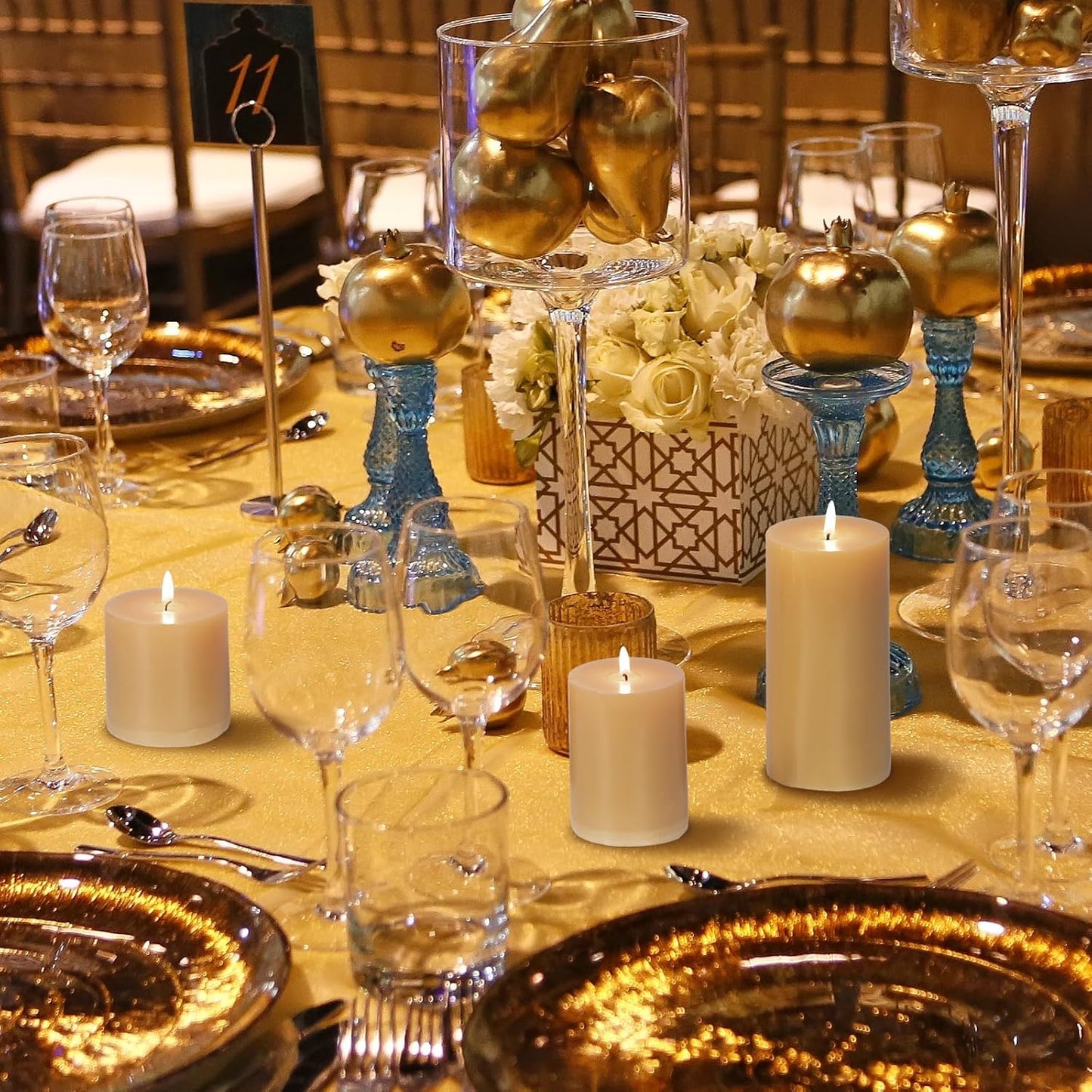 KONNI Mustard Yellow Pillar Candles Set of 3, 3"x 6" Unscented Pillar Candles Bulk, 56 Hours Long Burning Candles, Smokeless&Dripless Large Round Candle for Wedding, Home Decoration, Parties