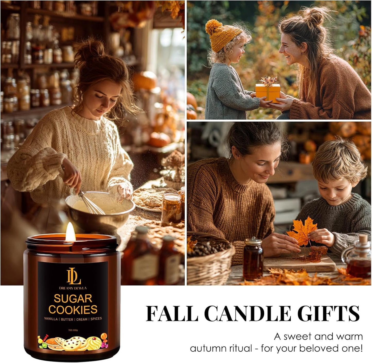 Fall Candle | Sugar Cookies Scented Candle - Autumn Home Decor, 7oz Autumn Soy Candles with 50hr Burn Time, Holiday Thanksgiving Fall Gifts for Women Men