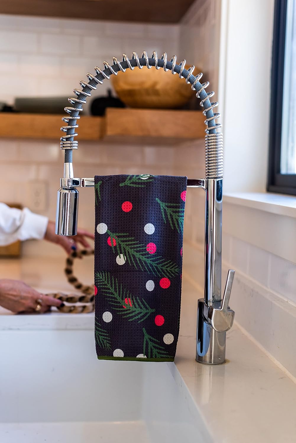 2 Pack || Not Your Ordinary Kitchen Towels || Dish Towels ||Quick Dry || Waffle Weave Microfiber || Designer Prints || Highly Absorbent || Hanging Hook (Charcoal Christmas)