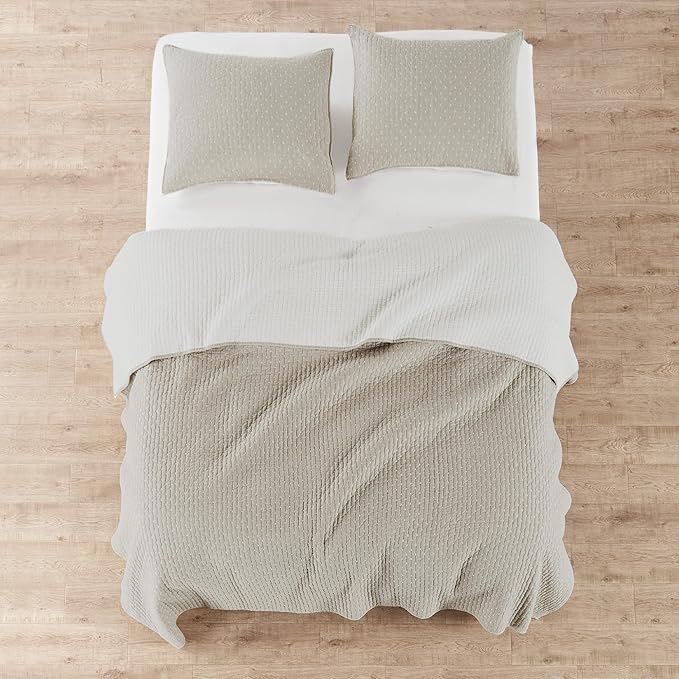 Levtex Home Cross Stitch Reversible Twin Bedspread Set (84x104in) with 1 Pillow Sham (26x20in) - Stitch Texture - Taupe - Cotton Twin Size Bedspread Set - Lightweight, Soft, Pre-Washed