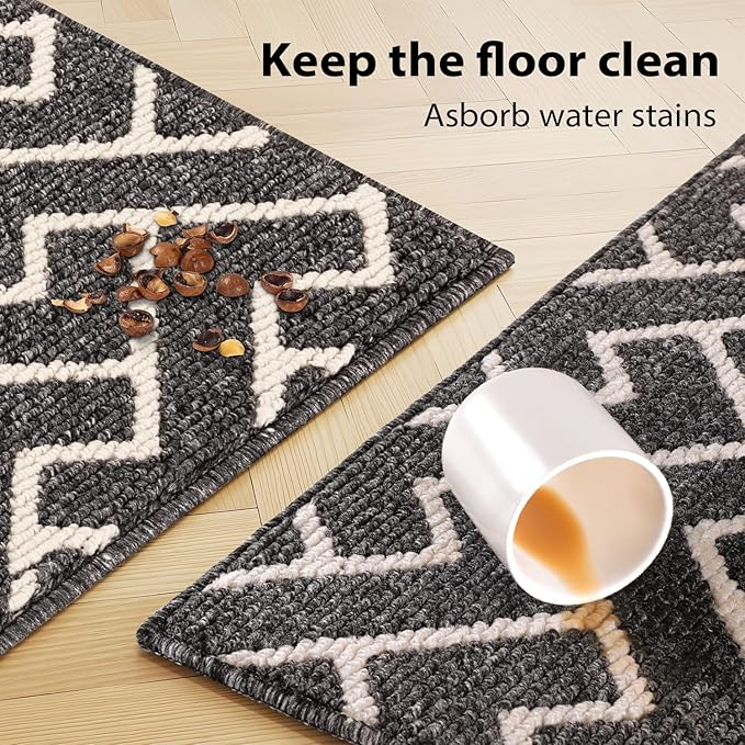 hicorfe Kitchen Rugs and Mats Sets,Non-Slip 2 Pieces Absorbent 100% Polypropylene Rug,Comfort Kitchen Runner Mat,Washable for Kitchen,Sink,Laundry(20" x 31.5" Plus 20" x 59",Black)