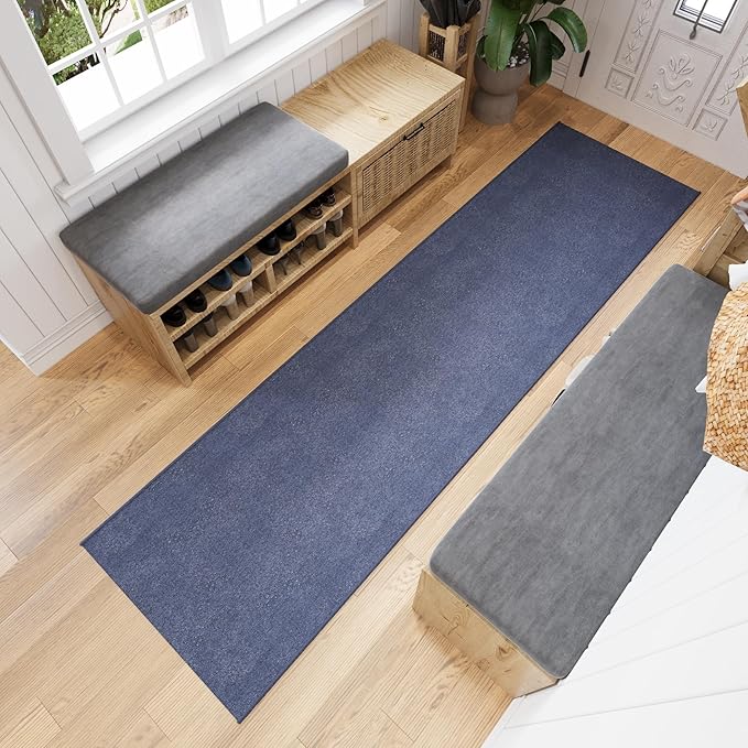 Ottomanson 2'7" x 6' Ultra-Thin Hallway Runner Rug - Durable Non-Slip Carpet for High-Traffic Areas - Fits Under Doors for Seamless Entry - Ideal for Kitchen, Entryway, Bedroom & Living Room, Navy