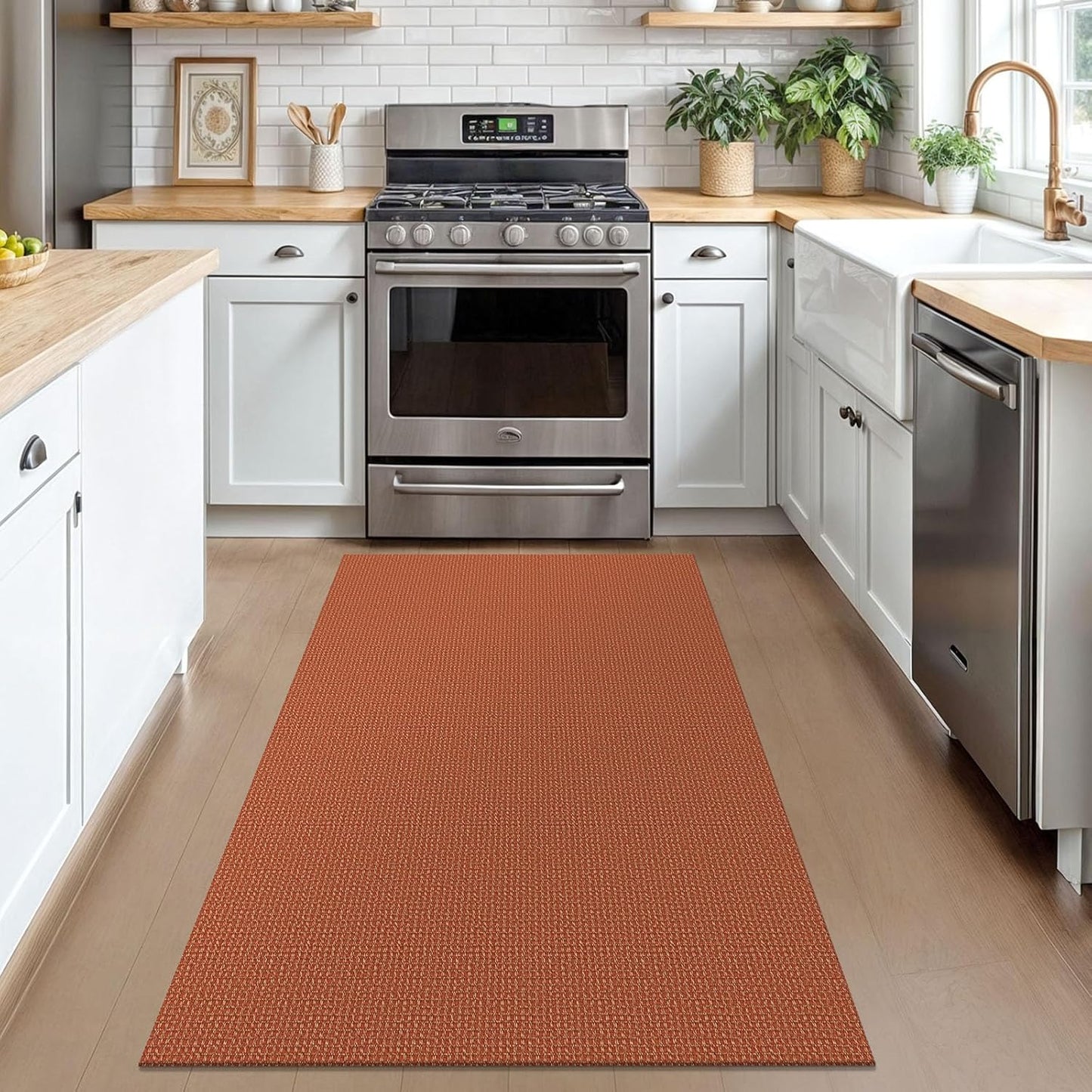 KOZYFLY Rugs for Entryway 3x5 ft Washable Area Rug Non Slip Rubber Backed Entry Rug Woven Indoor Door Mat Cotton Kitchen Rugs Floor Carpet for Entryway, Foyer, Backdoor, Orange/Tan