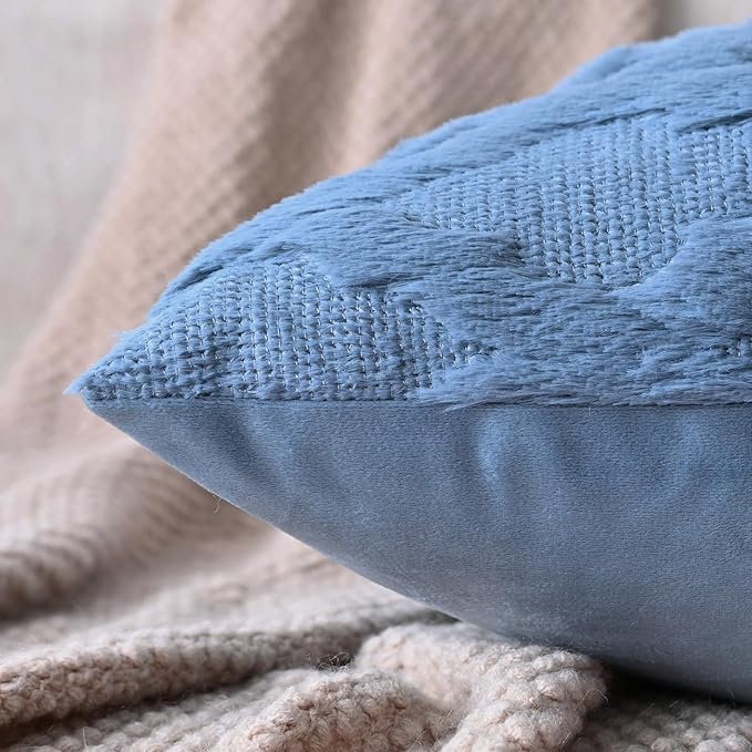 Set of 2 Soft Moroccan Throw Pillow Covers 20x20 Inch Plush Boho Decorative Pillow Cover Accent Cushion Case for Couch Sofa Bed, Grey Blue