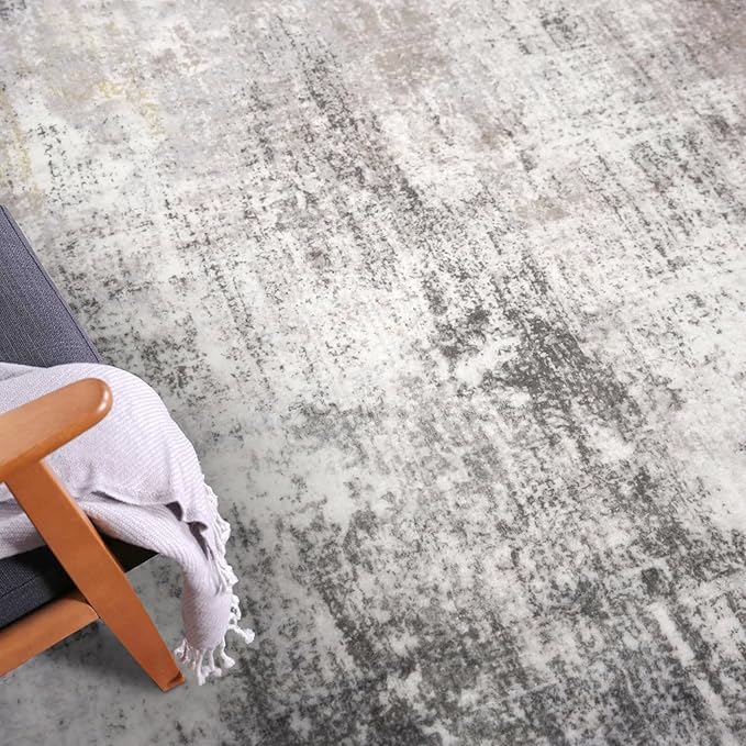 IOHOUZE Small Abstract Area Rug 2x3 Ft Entryway Rugs Washable Door Mat Indoor Entrance, Rubber Backed Throw Rugs, Printed Faux Wool Non Slip Floor Carpet for Foyer Front Door Sink, Grey Beige