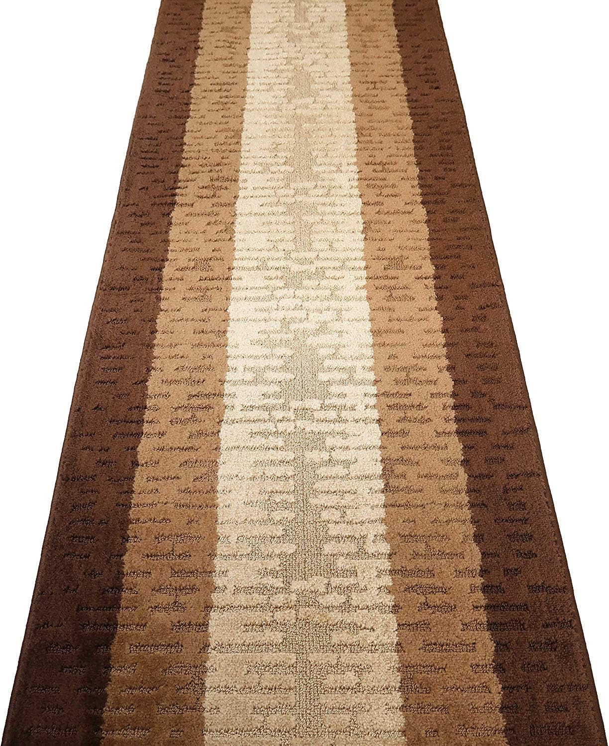 Custom Length Hallway Runner Rug,Slip Resistant,Abstract Brown, 26 Inch X 7 feet, Sold and Priced Per Foot