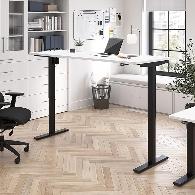 Bush Business Furniture 72-inch Electric Height Adjustable Standing Desk, Ergonomic Sit-Stand Computer Table for Home and Professional Office, Move 40 Series, White with Black Base