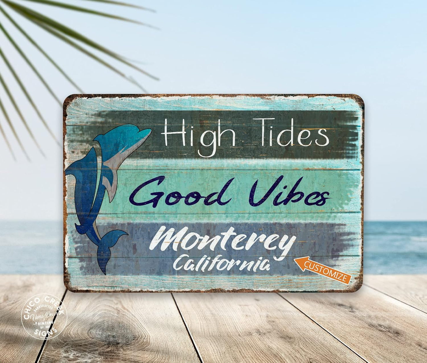 High Tides & Good Vibes Custom Sign Seaside Beach Décor Souvenir Your Text Here Wall Art 108122002020
