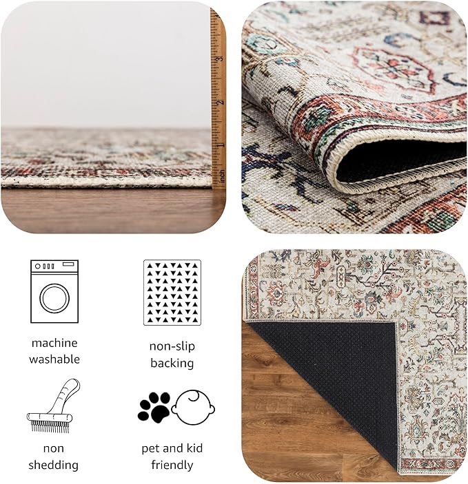 Keen Home Design 9x12 Rug - Machine Washable Area Rug with Non-Slip Backing, Ideal for Living Room, Dining Room, Bedroom - Vintage, Easy Clean, Durable, Low Pile Rug - (9' x 12')