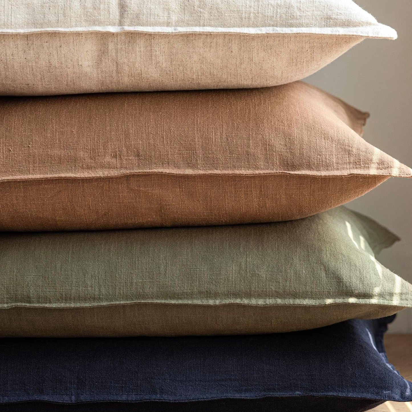 Foindtower Pack of 2, Decorative Linen Soild Throw Pillow Covers Soft Accent Cushion Case Farmhouse Neutral Pillowcase for Chair Couch Sofa Bedroom Living Room Home Decor 18x18 Inch Olive Branch Green