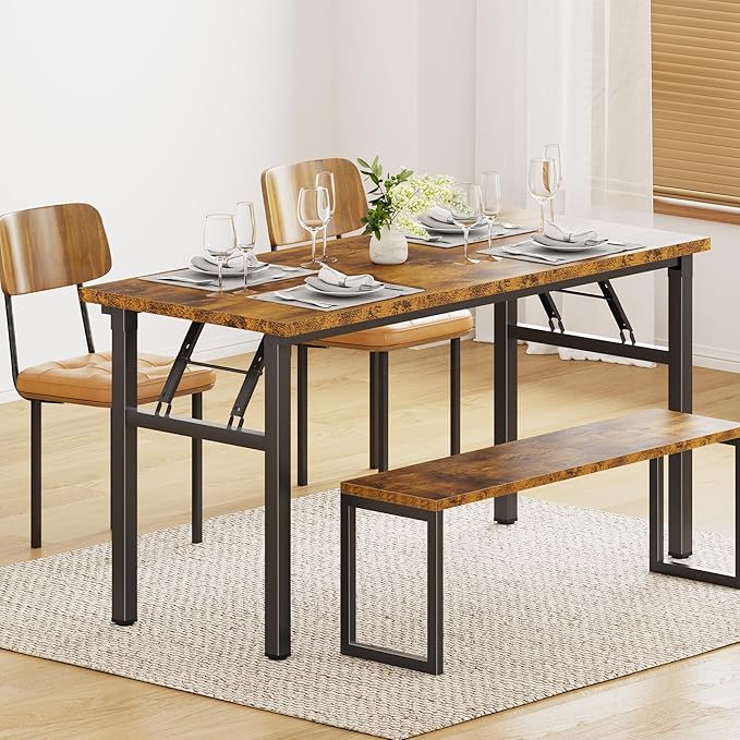 DlandHome Large Computer Desk, Folding Desk, Decent and Steady Home Office Desk/Workstation/Table 54.3inch Retro Black