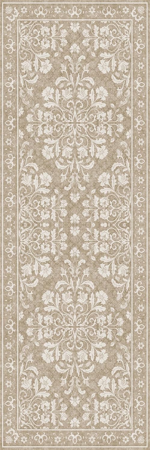 Washable Runner Rug 2x6 | Non Slip Rug Runners for Hallways, Entryways, Kitchens, Bathrooms, Bedrooms | Ultra-Soft Flannel Carpet Runners with Rubber Backing (Sand, 2x6)