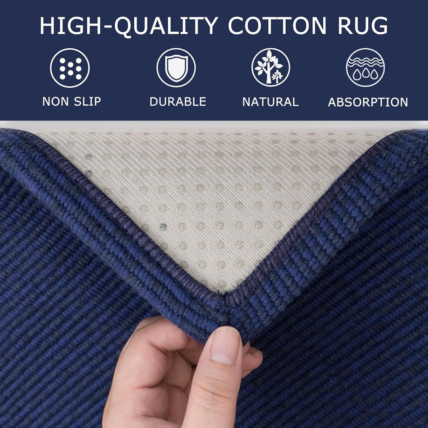 KOZYFLY Washable Runner Rug 2x8 Ft Runners for Hallways Kitchen Runner Rugs with Rubber Backing Braided Cotton Entryway Runner Indoor, Carpet Runners for Hallway Entryway Bedroom, Royal Blue