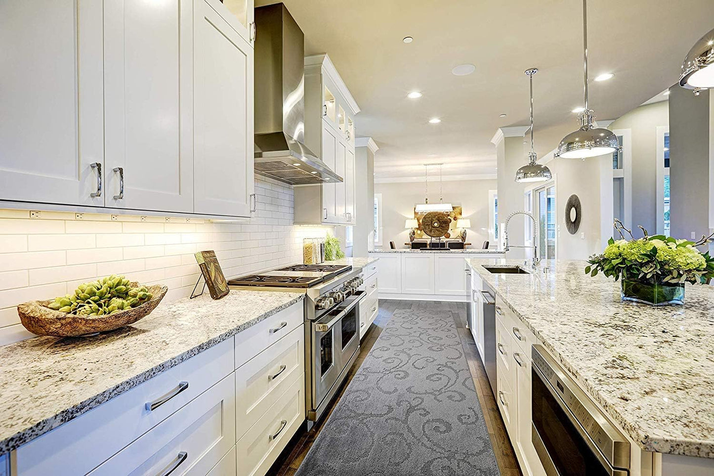 11 ft Long Hallway Kitchen Runner Rug Non-Slip Washable, 26" X 11' Grey Carpet Runner Rug-Rubber Backed, Custom Floor Mat for Stairs Bedroom Bathroom Entryway, Your Choice of Length, Scroll Gray