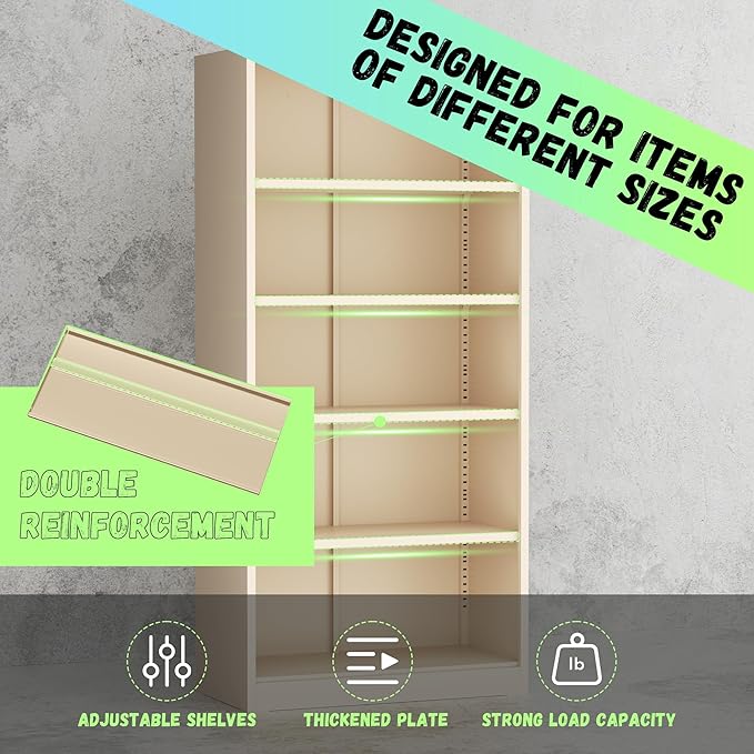 SUNCROWN 72" Metal Storage Cabinet - Heavy-Duty Metal Garage Cabinet with 4 Adjustable Shelves & 2 Doors for Tools, Office, Home, Workshop,Warm Grey-Small