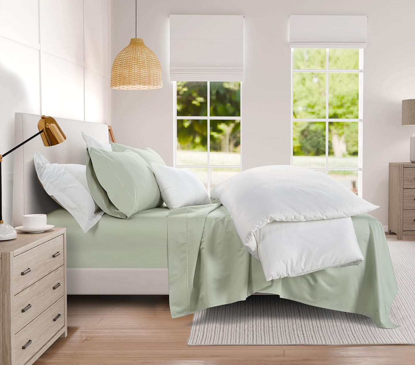 King Bed Sheets Deep Pocket King Sheet Set, 1000 Thread Count Long Staple Fully Elasticated 100% Cotton Sheet & Pillowcase sets, Machine Wash No Pill Naturally Breathable Cotton Bedding- Mineral