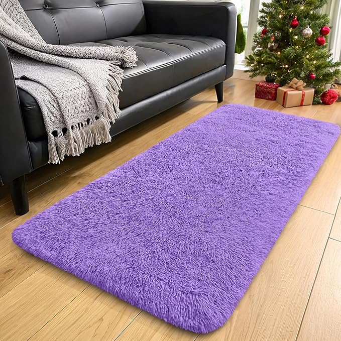 OLANLY 2x4 Machine Washable Runner Rugs for Hallway, Soft Fluffy Shaggy Bedside Rugs for Bedroom, Living Room, Indoor Floor Carpet for Kids Girls and Boys, Nursery Rooms, Home Decor Aesthetic, Purple
