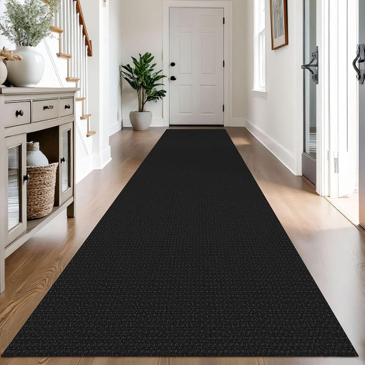 IOHOUZE Washable Exrea Long Hallway Runner Rug 3x14 Non Slip Rubber Backed Kitchen Runner Entryway Runner Indoor, Woven Rugs Floor Carpet for Kitchen Hall Entryway Stair,Black/Grey