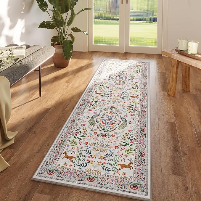 Runner Rug Washable Kitchen Runner 2'6''x8' Runner Rug for Entryway Indoor Floral Non-Slip Soft Carpet Runner for Hallways, Kitchen, Laundry, Bedroom, Bathroom(Colorful)