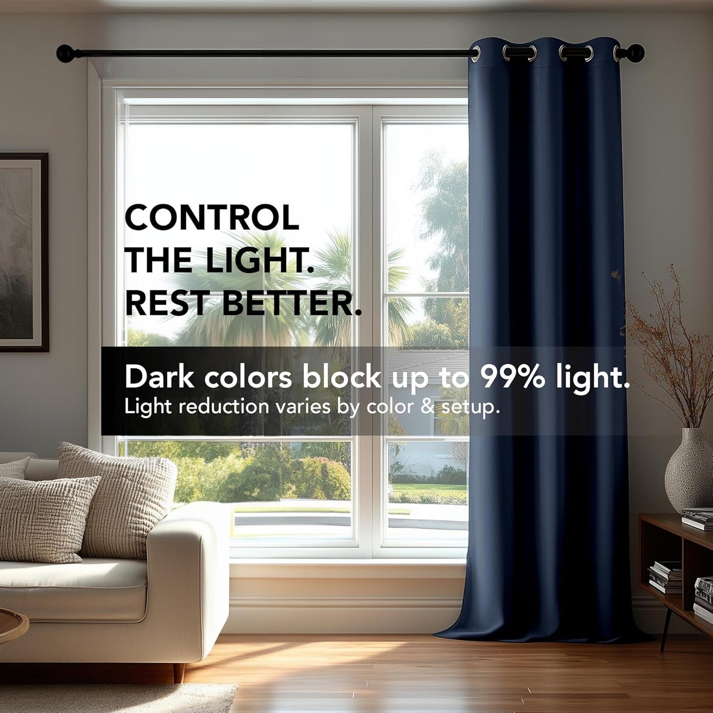 Deconovo Blackout Curtains for Bedroom – Set of 2 42W x 45L Inch Thermal Insulated & Noise Reducing Panels–Home Window Room Darkening Sustainable Grommet Drapes for Living Room and Nursery, Navy Blue