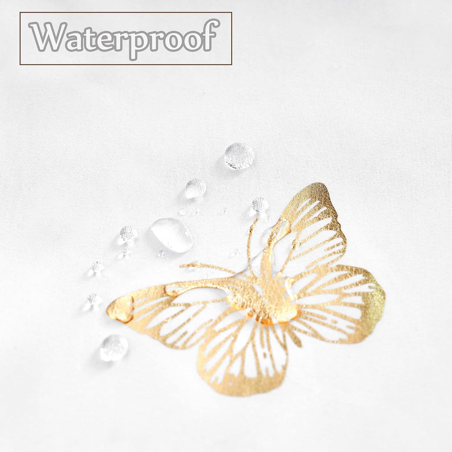 Jubilantex White Gold Butterfly Shower Curtain for Bathroom Farmhouse Waterproof Bathroom Decorative Rustic Kids Shower Curtain with 12 Rust Proof Grommets for Spa Hotel, 70x76 Inches