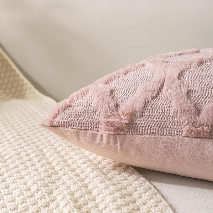 Set of 2 Soft Moroccan Throw Pillow Covers 22x22 Inch Plush Boho Decorative Pillow Cover Accent Cushion Case for Couch Sofa Bed, Pink