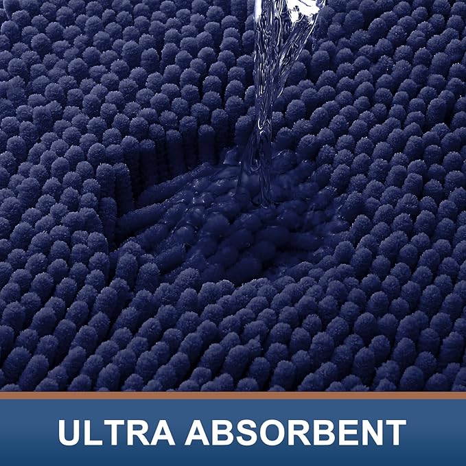 Smiry Luxury Chenille Toilet Rugs U-Shaped 24x24, Soft Absorbent Non-Slip Contour Bathroom Rugs for Toilet, Machine Washable Contoured Bath Mats, Navy Blue