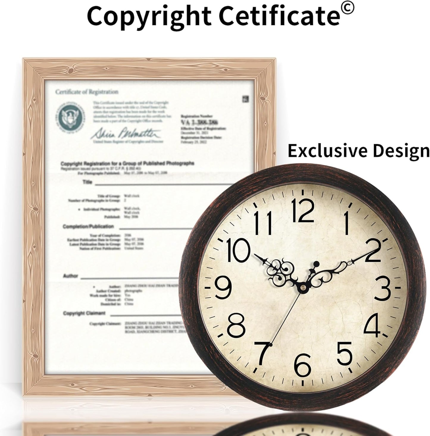 Wall Clock 14 Inch Vintage Wall Clocks Battery Operated Quartz Silent Non-Ticking Large Retro Rustic Style Decorative for Living Room, Home Office, Bedroom, Dining Room (Bronze)