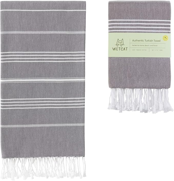 WETCAT Turkish Beach Towel Oversized (38"x71") 100% Turkish Cotton, Made in Turkey - Sand Free, Extra Large, Ultra Soft, Quick Drying, Compact & Lightweight for Travel - Dark Gray