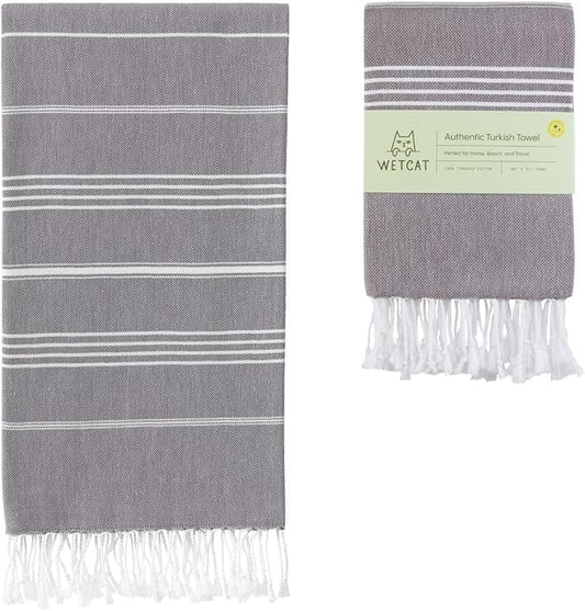 WETCAT Turkish Beach Towel Oversized (38"x71") 100% Turkish Cotton, Made in Turkey - Sand Free, Extra Large, Ultra Soft, Quick Drying, Compact & Lightweight for Travel - Dark Gray