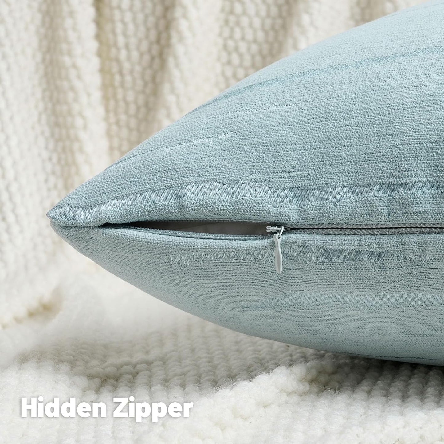 FUTEI Light Blue Chenille Decorative Throw Pillow Covers 20x20 Inch Set of 2,Soft Embossed Striped Textured Cushion Case,Modern Home Decor for Couch Bed Living Room