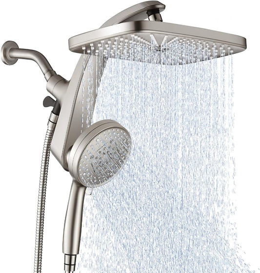 High Pressure Rain Shower Head: Upgrade Shower Heads with Handheld Spray Combo with Fixed Showerhead and 10 Sprays Handheld Shower Head, Detachable Showerheads Built-in Magnetic Docking and Power Jets